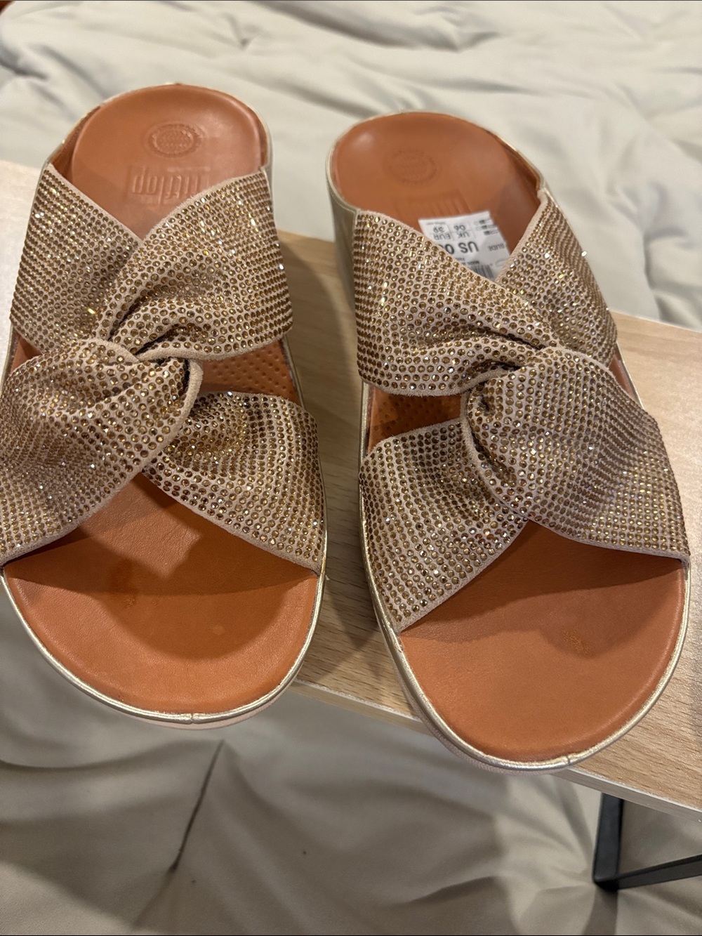 Fitflop Gold Knotted Rhinestone Slide Sandals